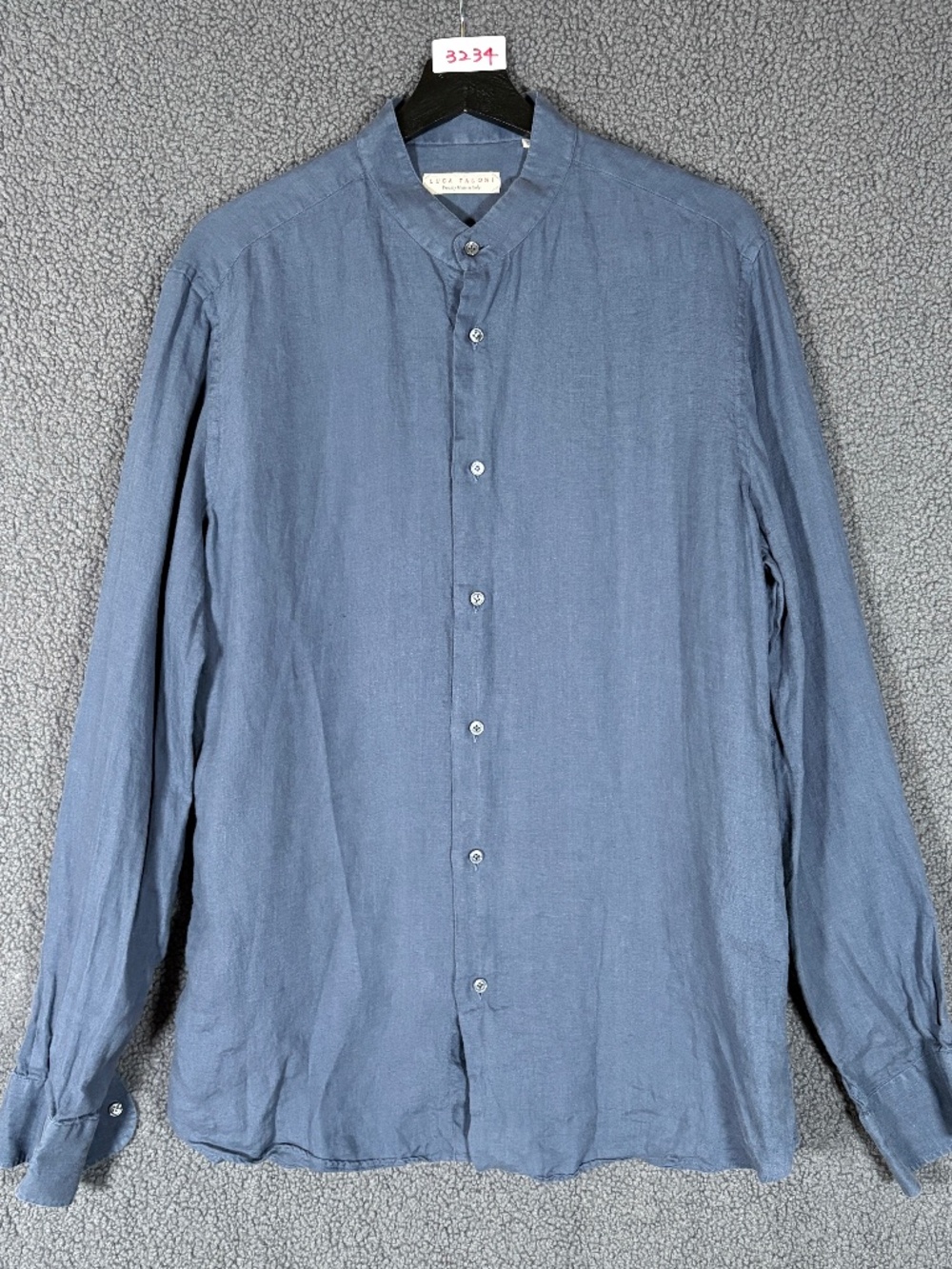Luca Faloni Linen Grandad Collar Button Long Sleeve Shirt - Men's Size 42/16.5
